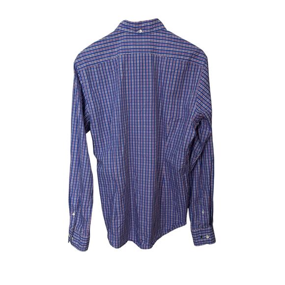 ETON Mens Button Down Shirt Plaid Check Slim Large 42 Pocket 100% Cotton Blue - Picture 3 of 8